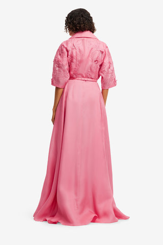 Junia Appliqué Puff Sleeve Silk Gown - Fuchsia Dress Maxi