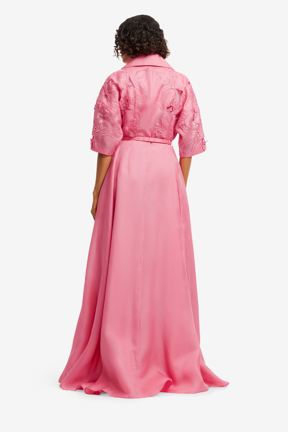 Exclusive LEO LIN Junia Applique Puff Sleeve Silk Gown - Fuchsia