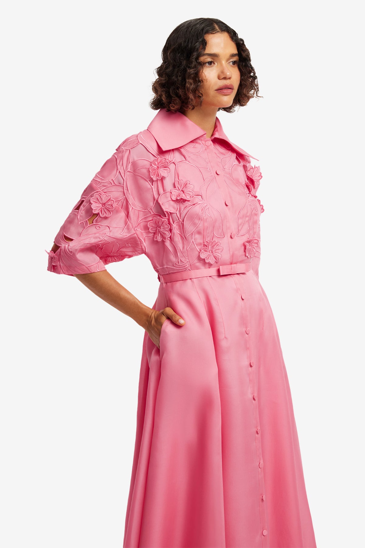 Junia Appliqué Puff Sleeve Silk Gown - Fuchsia – LEO LIN