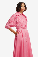 Junia Appliqué Puff Sleeve Silk Gown - Fuchsia Dress Maxi