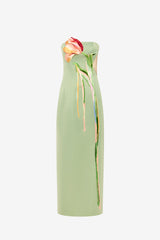 Marilyn Cutout Bustier Maxi Dress - Tulip Print in Green Dress Maxi