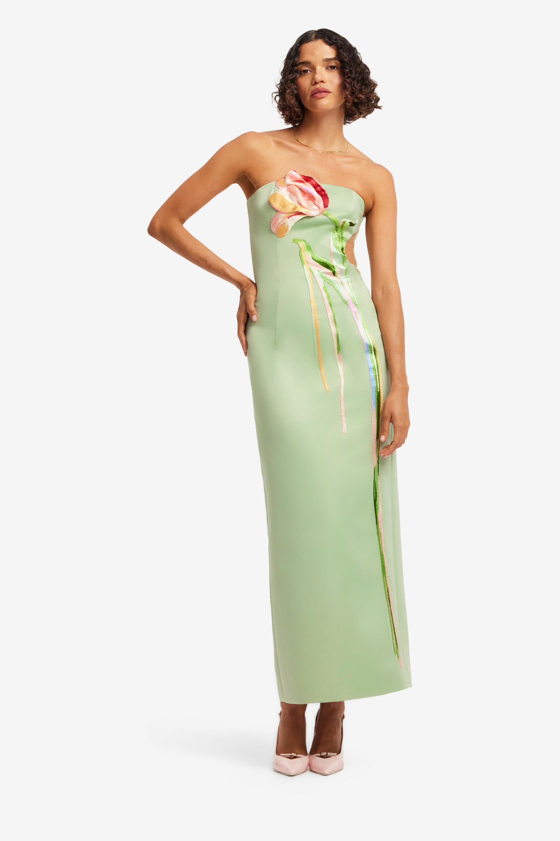 Exclusive LEO LIN Marilyn Cutout Bustier Maxi Dress - Tulip Print in Green