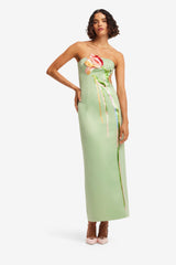 Marilyn Cutout Bustier Maxi Dress - Tulip Print in Green Dress Maxi