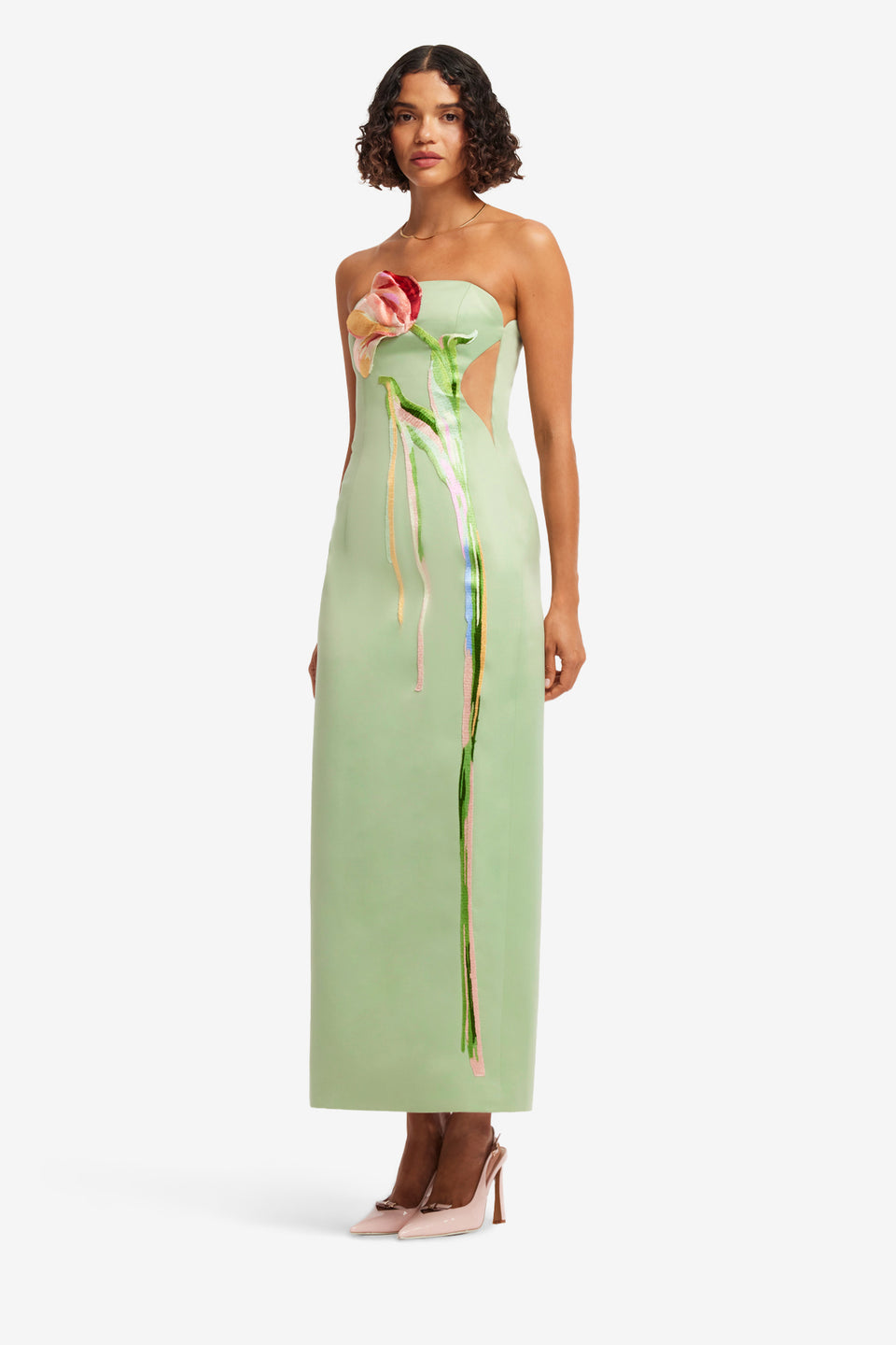 Exclusive LEO LIN Marilyn Cutout Bustier Maxi Dress - Tulip Print in Green