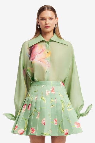 Exclusive LEO LIN Christina Bow Blouse - Tulip Print in Green