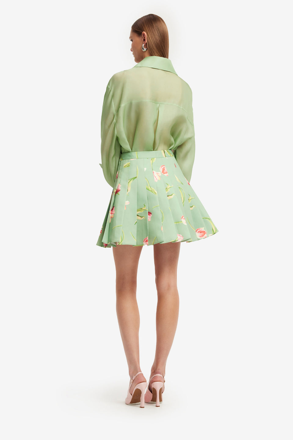 Exclusive LEO LIN Christina Bow Blouse - Tulip Print in Green
