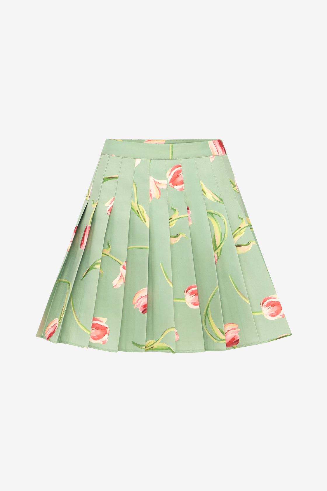 Melody Pleated Mini Skirt - Tulip Print in Green Skirts