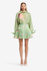 Melody Pleated Mini Skirt - Tulip Print in Green Skirts