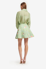 Melody Pleated Mini Skirt - Tulip Print in Green Skirts