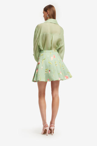 Melody Pleated Mini Skirt - Tulip Print in Green Skirts