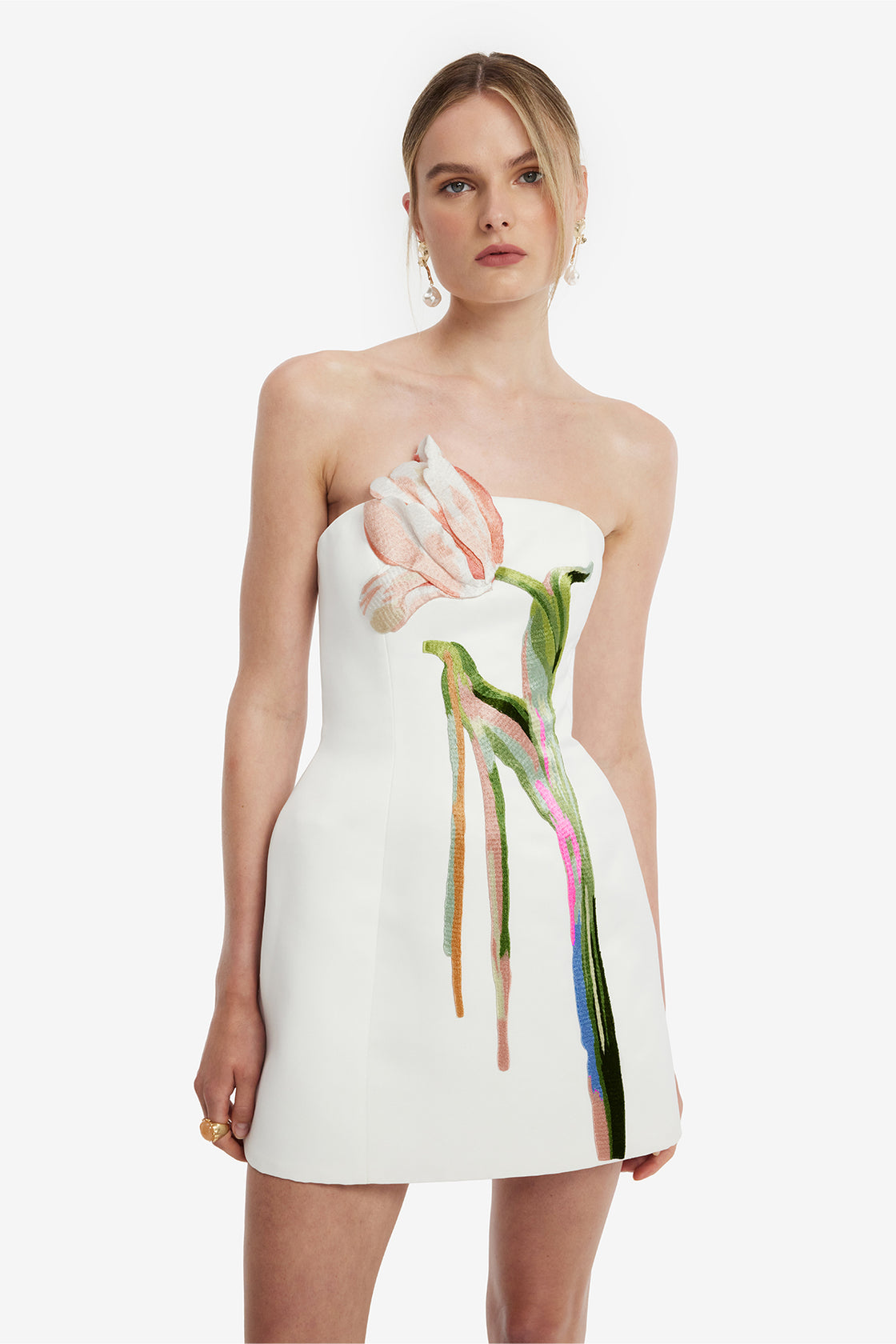 Exclusive LEO LIN Roselle Bustier Mini Dress - Tulip Print in Snow