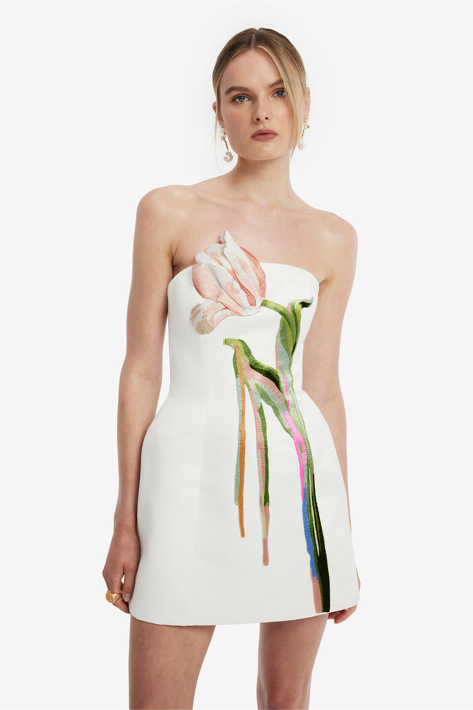 Exclusive LEO LIN Roselle Bustier Mini Dress - Tulip Print in Snow