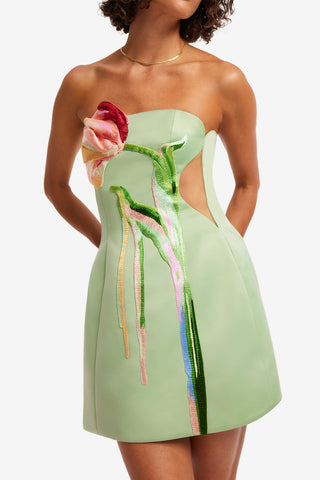 Roselle Cutout Bustier Mini Dress - Tulip Print in Green Dress Mini