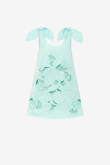 Harper Bow Appliqué Mini Dress - Pale Turquoise Dress Mini