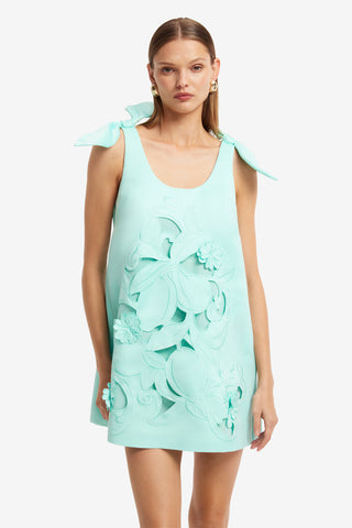 Exclusive LEO LIN Harper Bow Applique Mini Dress - Pale Turquoise