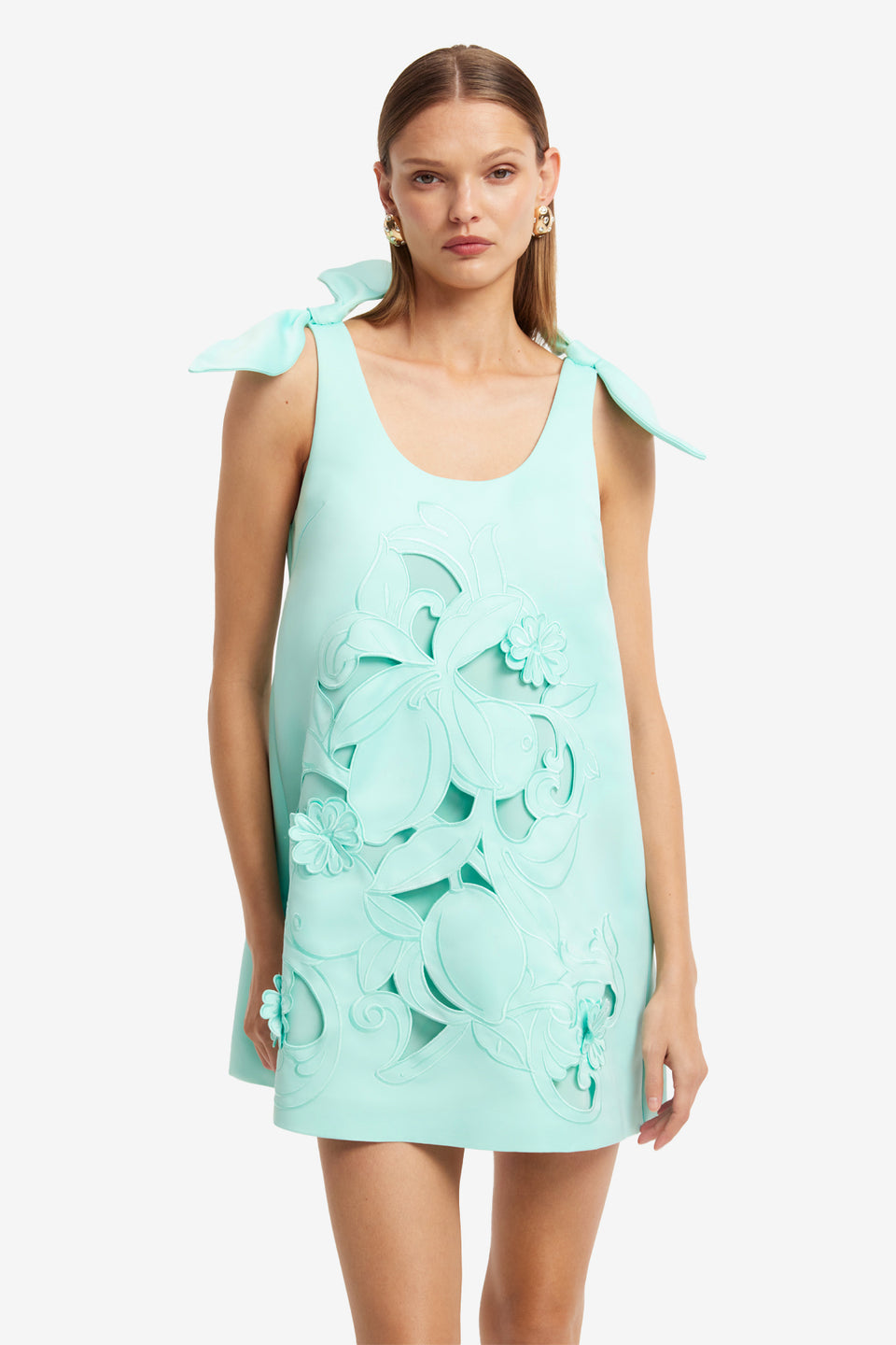 Exclusive LEO LIN Harper Bow Applique Mini Dress - Pale Turquoise