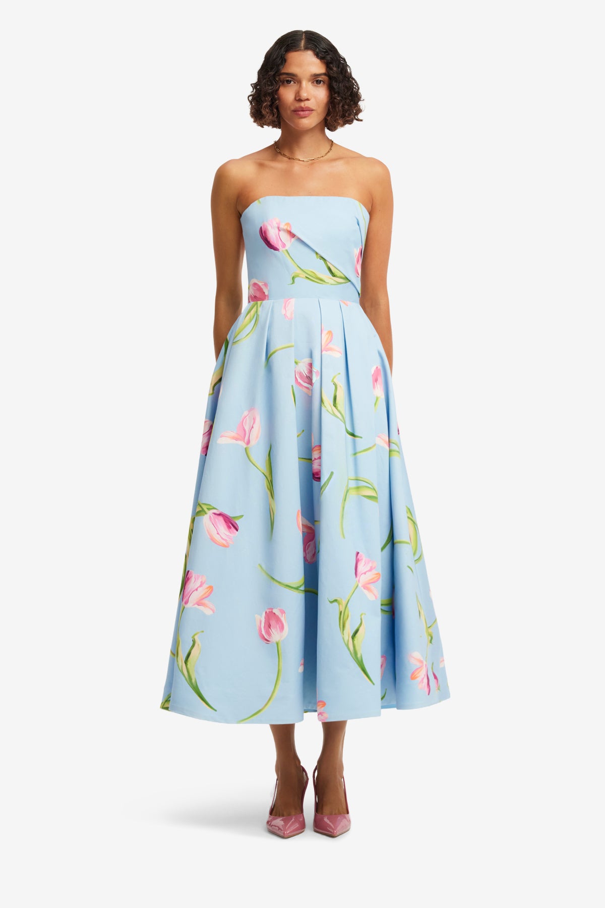 Lynn Bustier Midi Dress - Tulip Print in Blue – LEO LIN