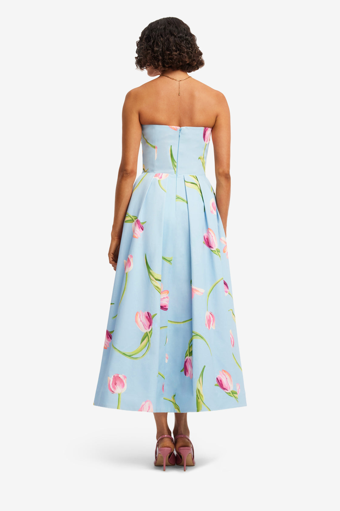 Lynn Bustier Midi Dress - Tulip Print in Blue Dress Midi