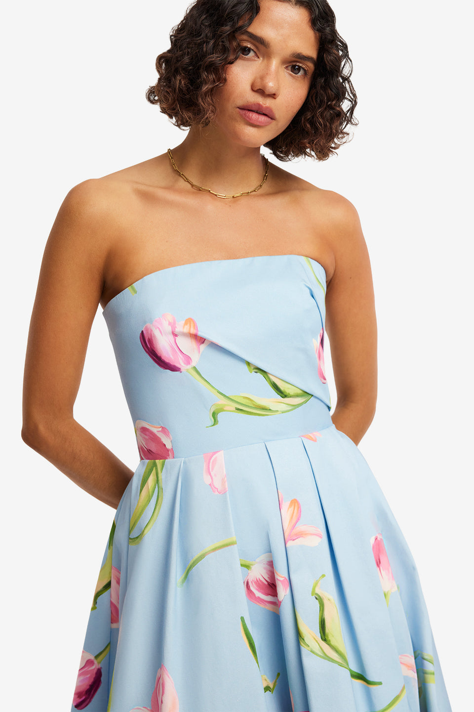 Exclusive LEO LIN Lynn Bustier Midi Dress - Tulip Print in Blue