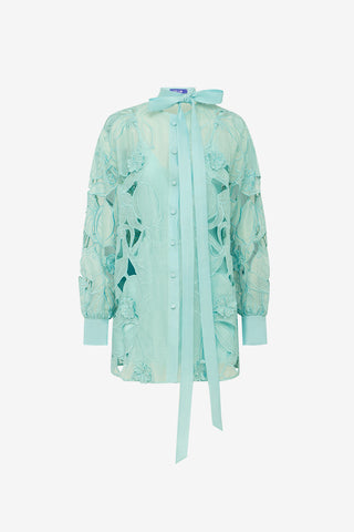 Exclusive LEO LIN Elle Applique Blouse - Pale Turquoise