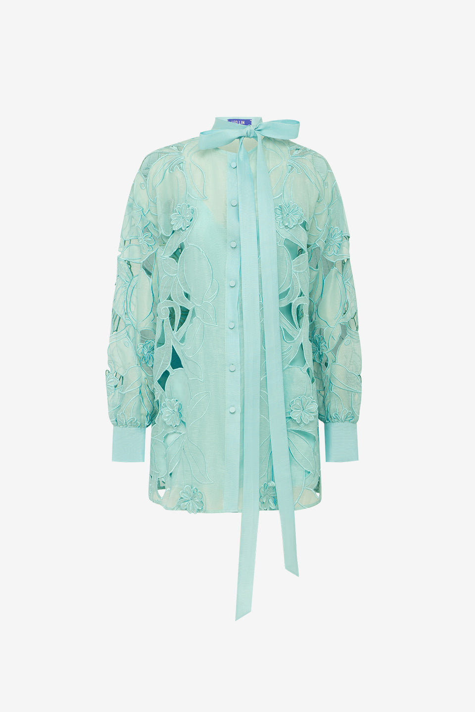 Exclusive LEO LIN Elle Applique Blouse - Pale Turquoise