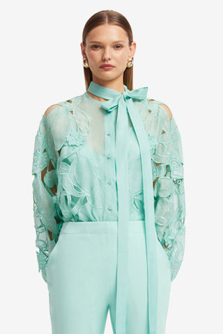 Exclusive LEO LIN Elle Applique Blouse - Pale Turquoise