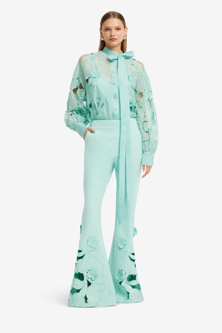 Exclusive LEO LIN Elle Applique Blouse - Pale Turquoise