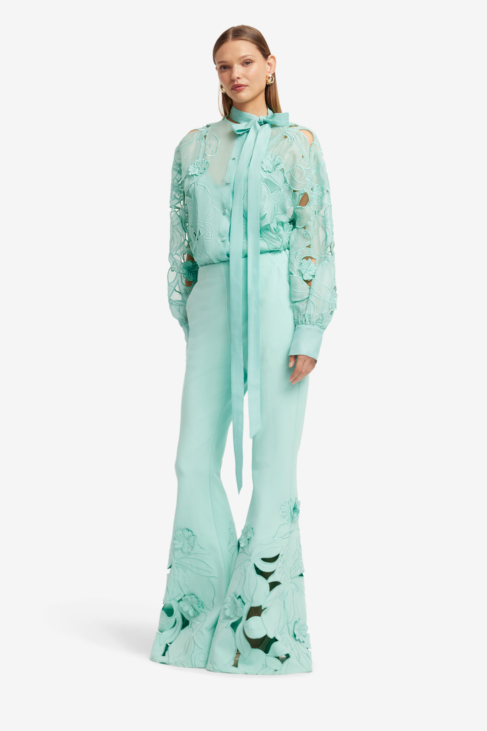 Exclusive LEO LIN Elle Applique Blouse - Pale Turquoise