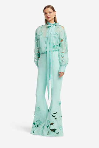 Exclusive LEO LIN Vera Applique Flared Pants - Pale Turquoise