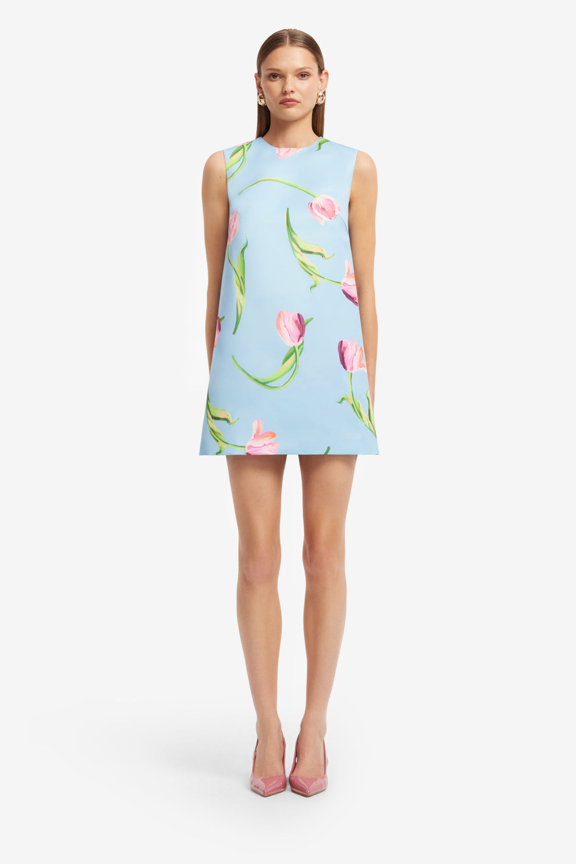 Exclusive LEO LIN Yvonne Mini Dress - Tulip Print in Blue