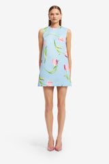 Yvonne Mini Dress - Tulip Print in Blue Dress Mini