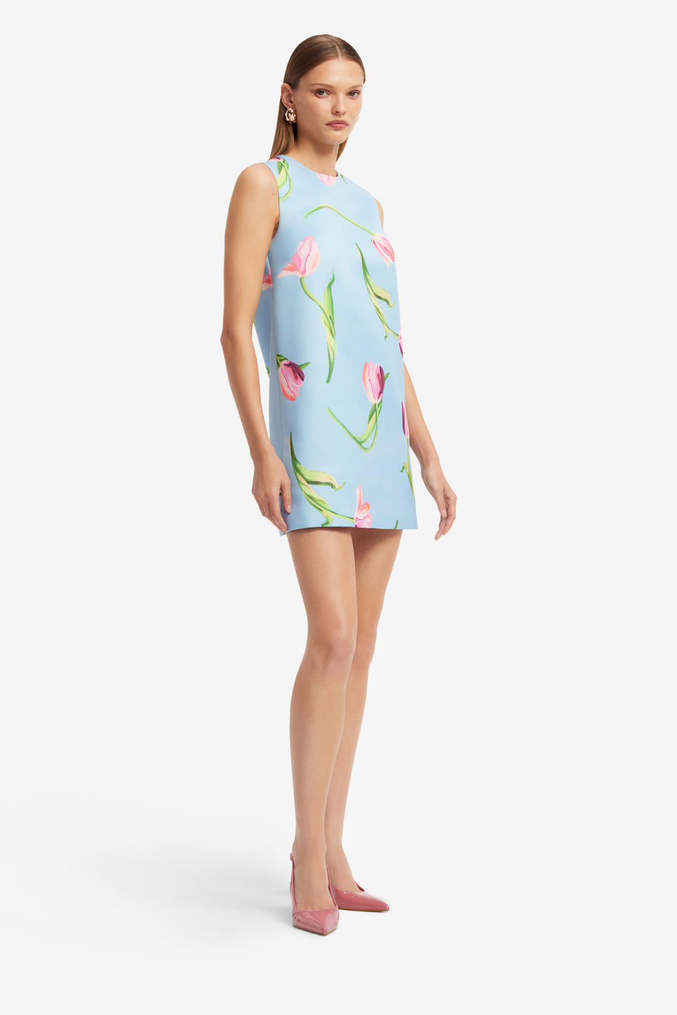 Exclusive LEO LIN Yvonne Mini Dress - Tulip Print in Blue