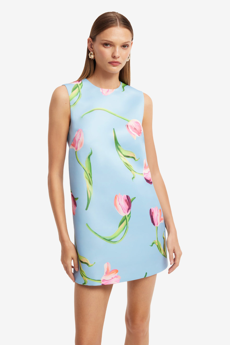 Exclusive LEO LIN Yvonne Mini Dress - Tulip Print in Blue