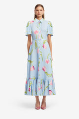 Becca Short Sleeve Midi Dress - Tulip Print in Blue Dress Midi