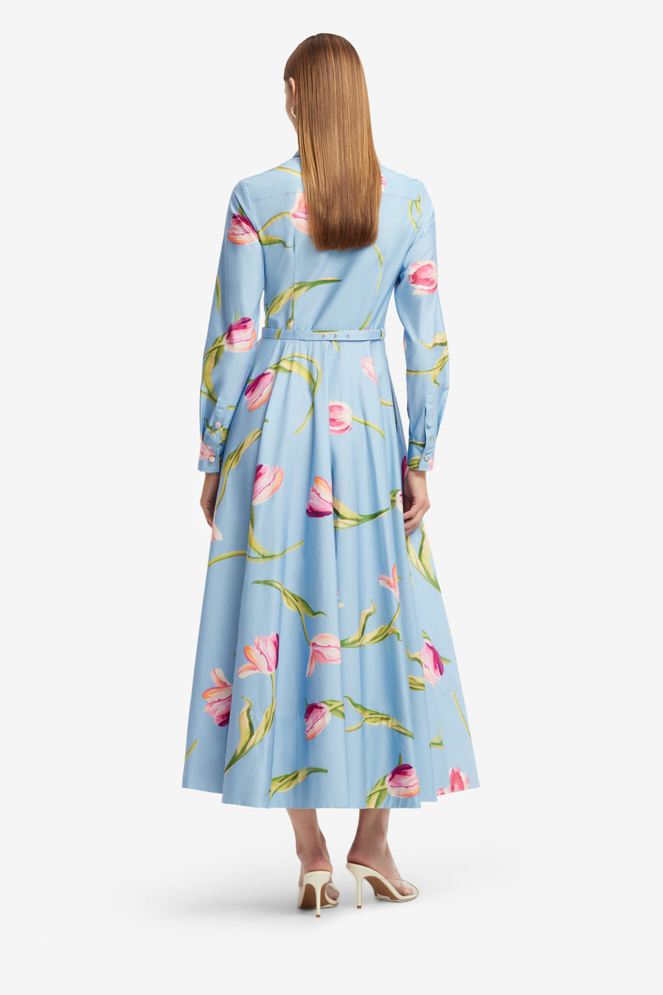 Exclusive LEO LIN Zara Shirt Midi Dress - Tulip Print in Blue