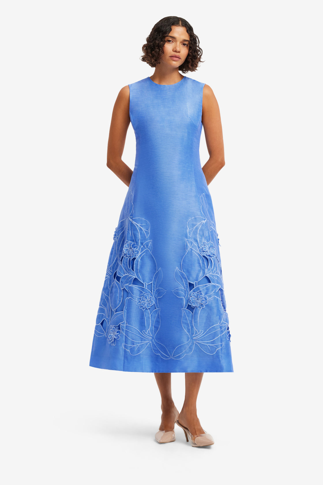 Exclusive LEO LIN Cleo Applique Sleeveless Midi Dress - Azure