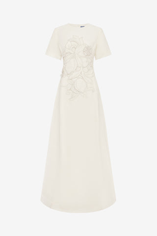Exclusive LEO LIN Alice Applique Short Sleeve Maxi Dress - Snow