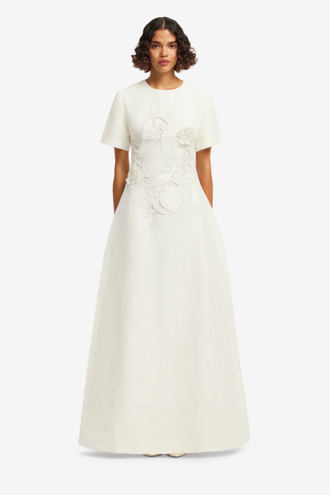 Exclusive LEO LIN Alice Applique Short Sleeve Maxi Dress - Snow