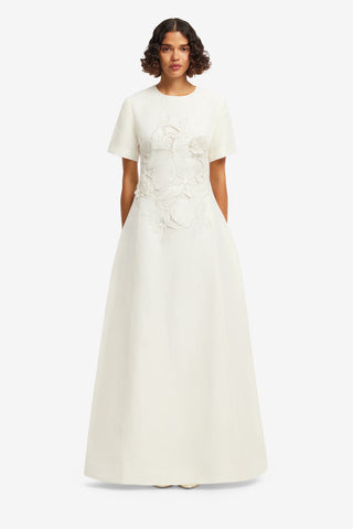 Exclusive LEO LIN Alice Applique Short Sleeve Maxi Dress - Snow