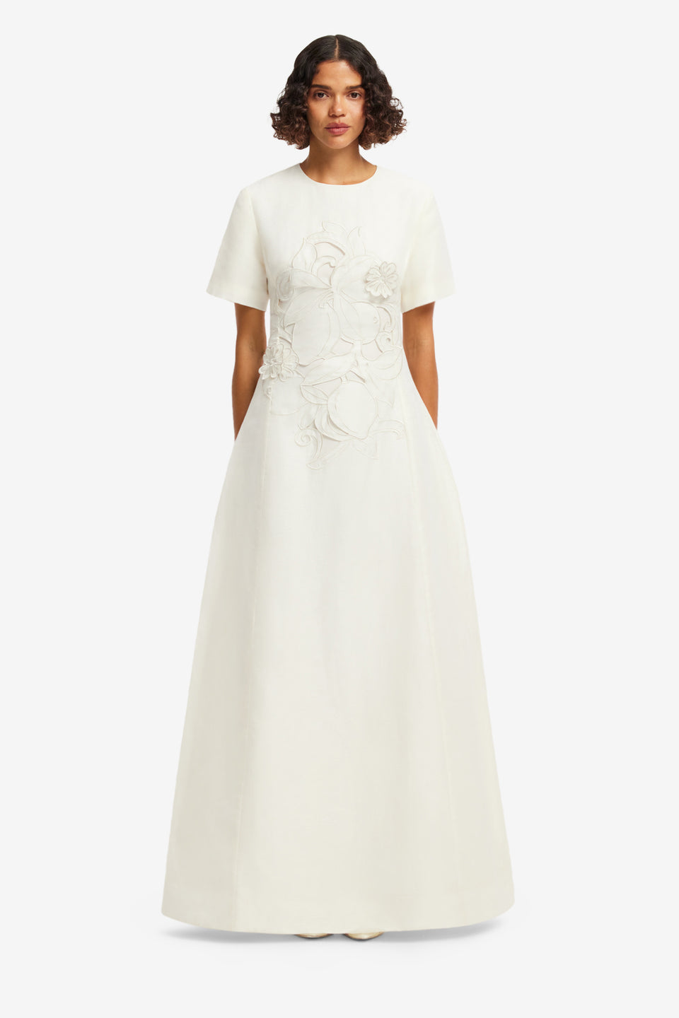 Exclusive LEO LIN Alice Applique Short Sleeve Maxi Dress - Snow