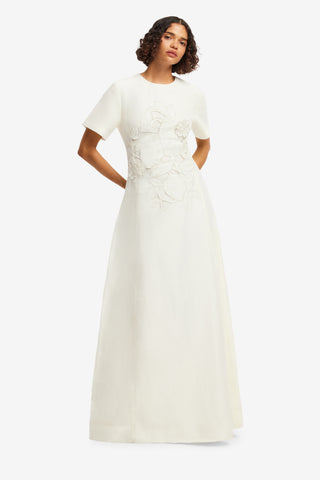 Exclusive LEO LIN Alice Applique Short Sleeve Maxi Dress - Snow