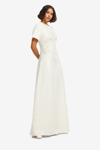 Exclusive LEO LIN Alice Applique Short Sleeve Maxi Dress - Snow
