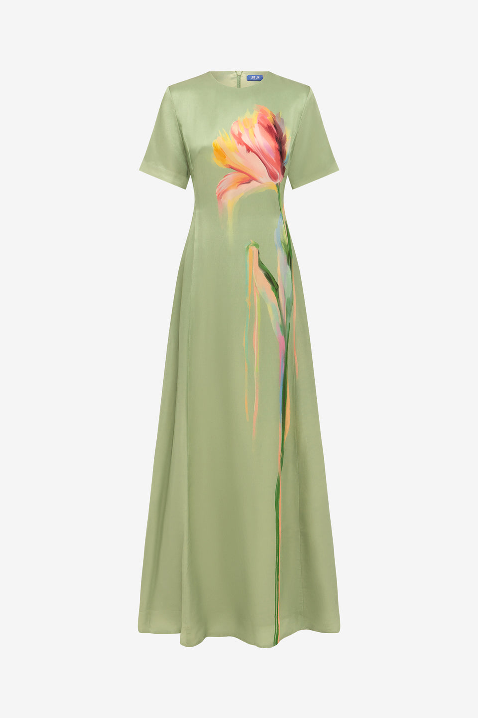 Exclusive LEO LIN Alice Short Sleeve Maxi Dress - Tulip Print in Green