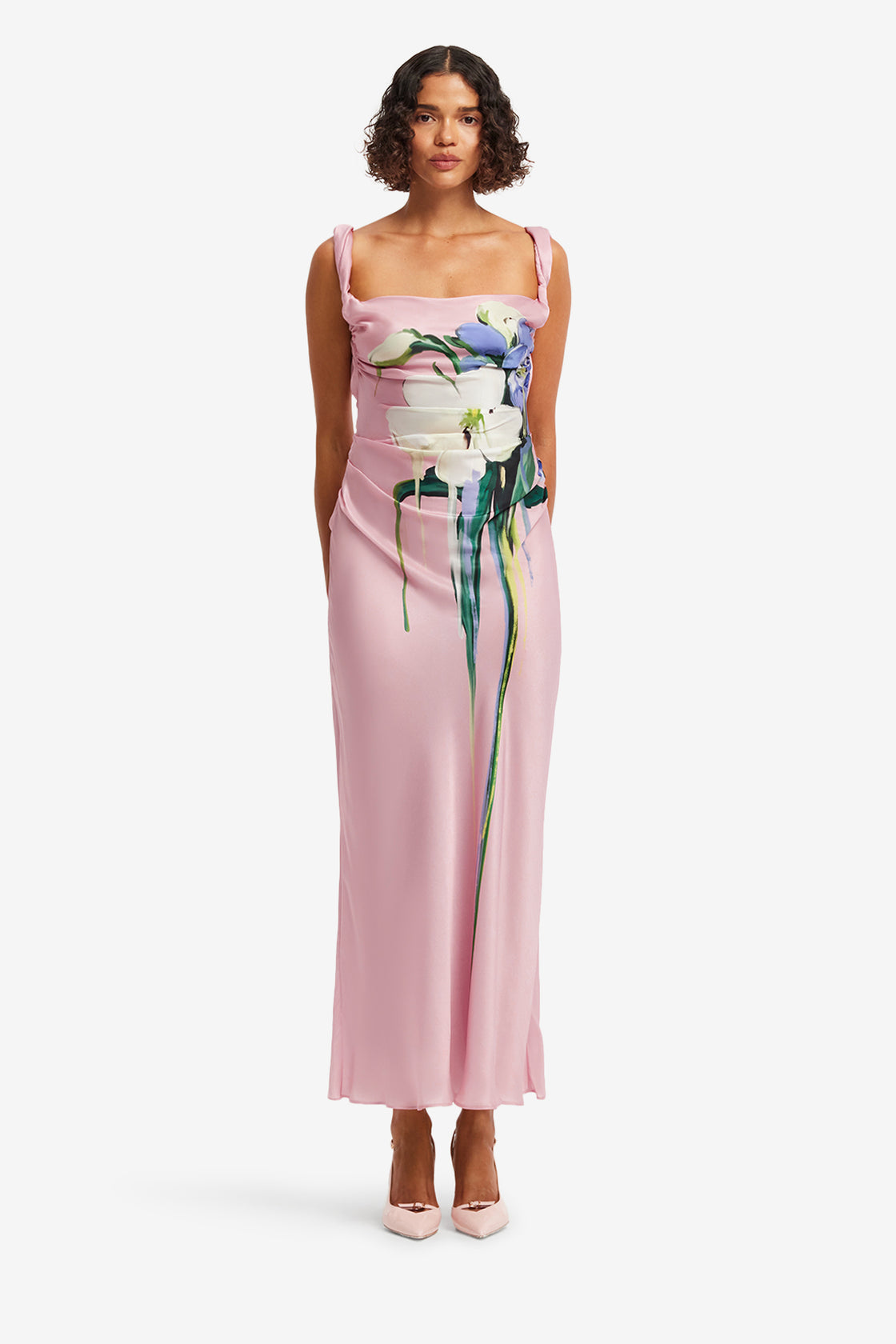 strapless open back dress Rainbow Pastel One-Shoulder Gown for Girls – Party Wear Dress – Pink Leaf main image 0