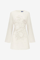 Suzanne Appliqué Bell Sleeve Mini Dress - Snow Dress Mini
