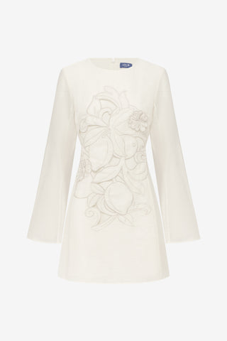 Exclusive LEO LIN Suzanne Applique Bell Sleeve Mini Dress - Snow