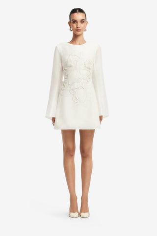 Exclusive LEO LIN Suzanne Applique Bell Sleeve Mini Dress - Snow