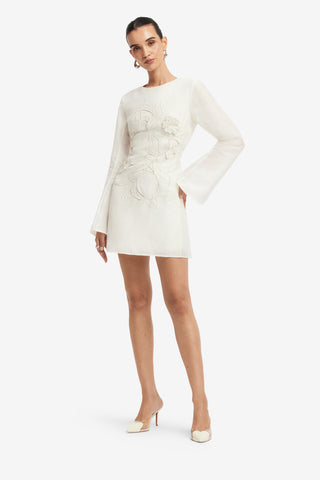 Exclusive LEO LIN Suzanne Applique Bell Sleeve Mini Dress - Snow