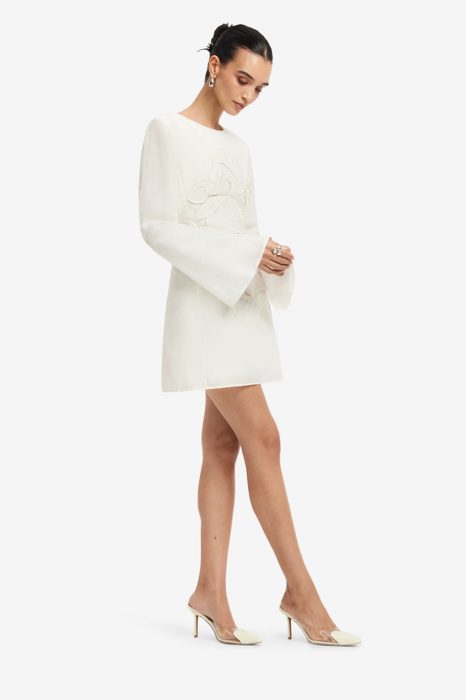 Exclusive LEO LIN Suzanne Applique Bell Sleeve Mini Dress - Snow
