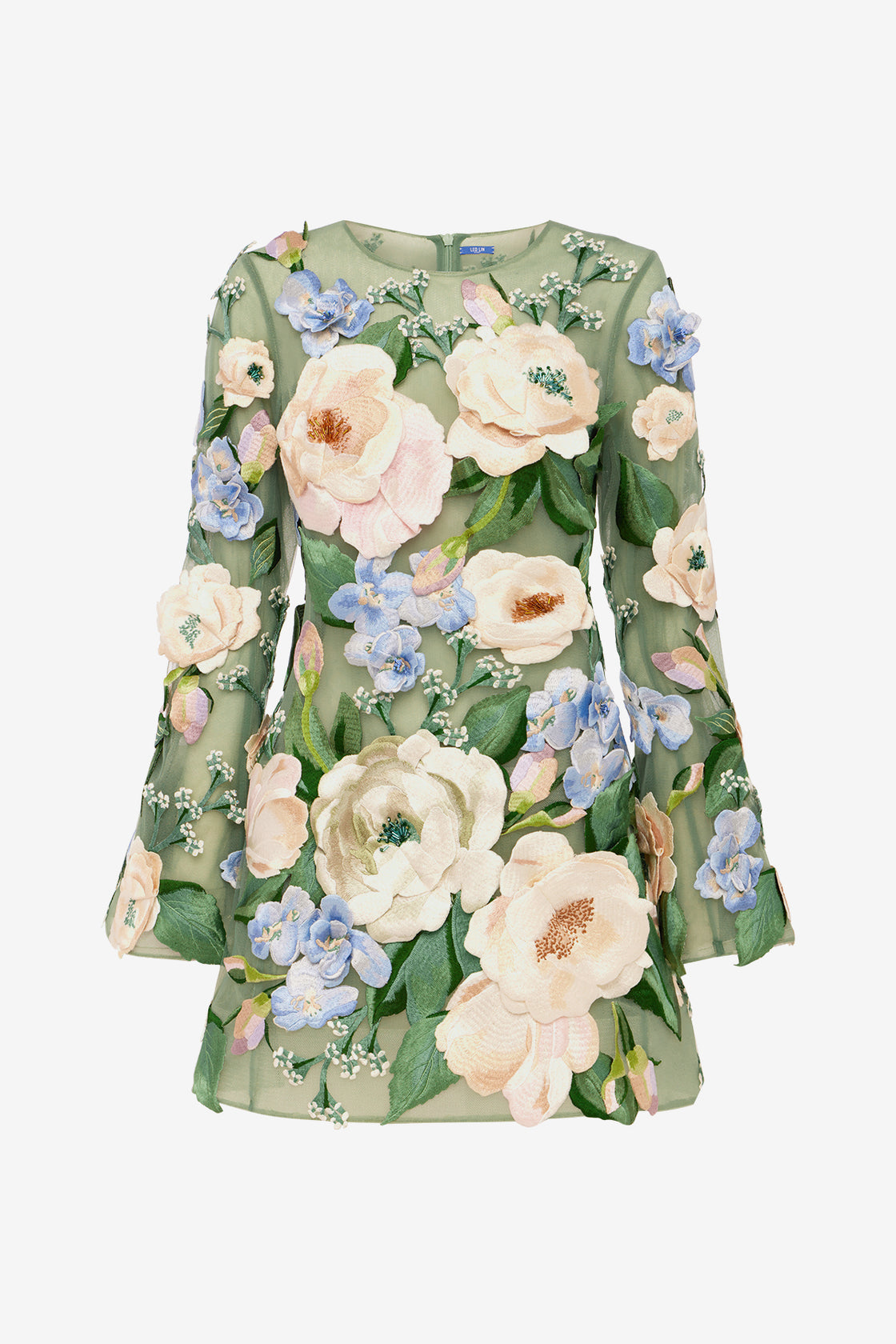 Suzanne Floral Hand-Embroidered Bell Sleeve Mini Dress - Blossom Dress Mini